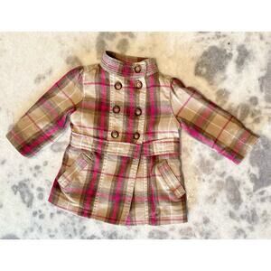 Old Navy girls size 6-12 Months jacket brown, pink, tan & cream button peacoat